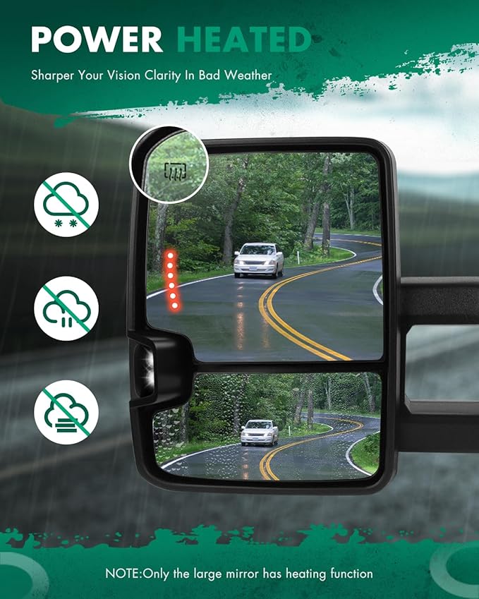 SCITOO Towing Mirrors Tow Mirrors Black Truck fit for 2014-2018 For Chevy For GMC 1500 2015-2019 For Chevy For GMC 2500/3500 HD with Pair LH RH Power Heated LED Signal Running Back Up