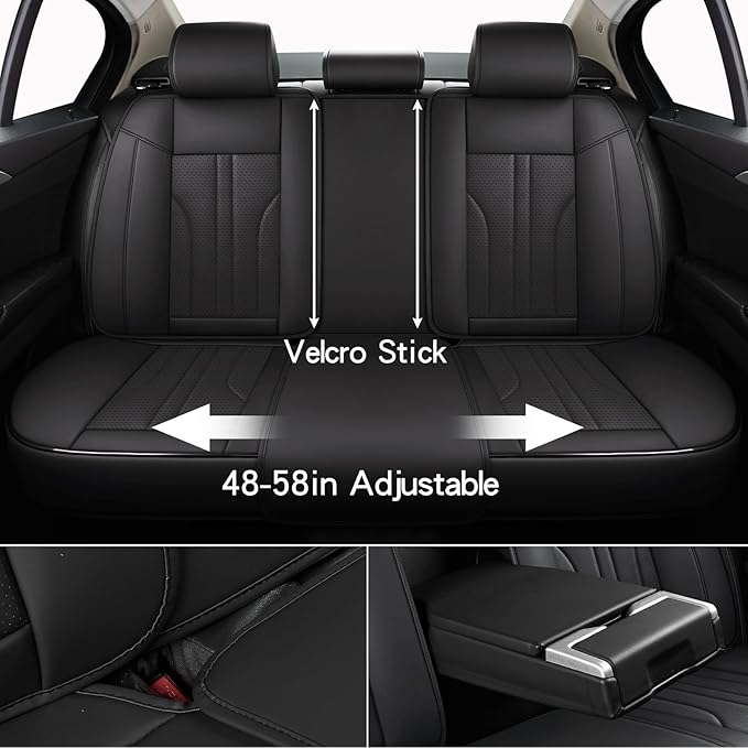 Car Seat Cover Full Set, Leather Car Seat Cover, Waterproof Seat Covers, Car Seat Cushion, Nappa Leather Seat Covers Car Seat Protector Universal Fit Most Cars Black