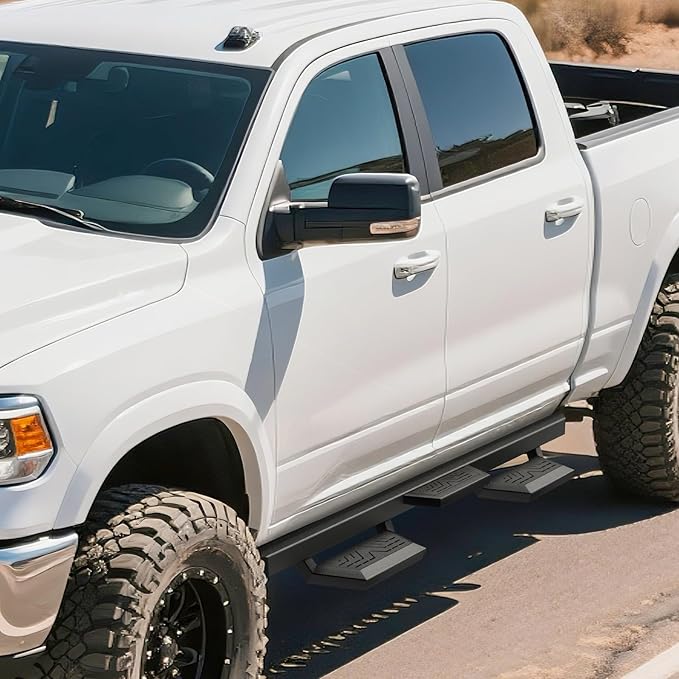 PZ Running Boards Side Steps Compatible with 09-18 Dodge Ram 1500 Quad/Extended,(Incl 19-24 Classic),10-24 Ram 2500 3500,Bolt-on Nerf Bar Step Bars,Two Stairs Textured Powder Coated