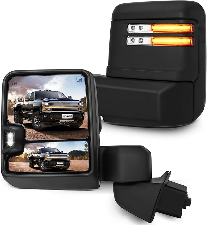 SCITOO Towing Mirrors Compatible With 2019-2022 For Chevy Silverado 1500 Pickup A Pair(Left Right Side Tow Mirrors) With Power Heated Turn Signal Width Puddle Running Back-up Light Temp Sensor Chrome