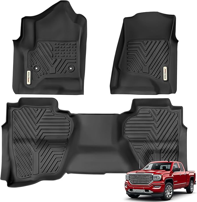 YITAMOTOR Floor Mats Compatible with 2014-2018 Silverado/Sierra 1500, 2015-2019 2500/3500 HD , Double Cab Only, Custom Fit Floor Liners, 1st & 2nd Row All Weather Protection