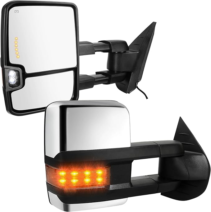 DWVO Telescoping Towing Mirrors for Chevy Silverado GMC Sierra 2007-2014, 2500HD 3500HD Tahoe Suburban Avalanche Yukon XL Denali, Power Heated Folding Mirrors with Turn Signal & Spot Light