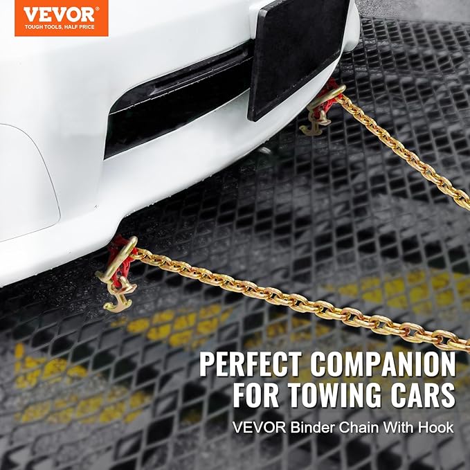 VEVOR G80 V Bridle Chain, 5/16" x 3' Towing Chain Bridle with R Hooks, T Hooks, J Hooks and Grab Hooks, Transport Tow Chain Bridle with 10800 lbs Safe Working Load for Flatbed Truck Wrecker Recovery