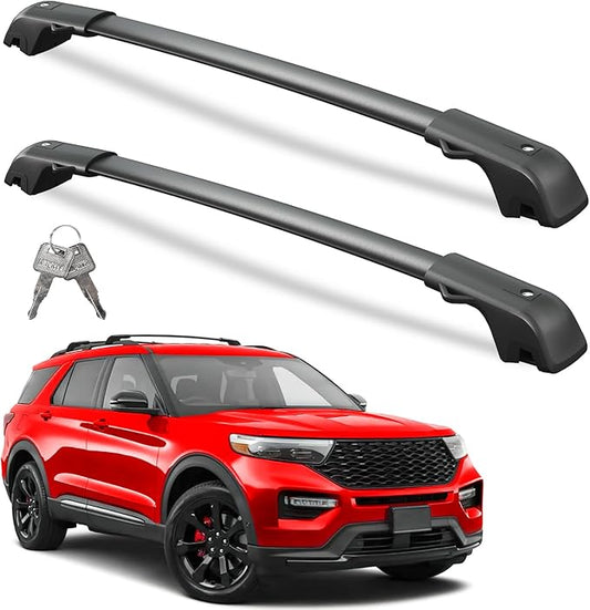 Lockable Roof Rack Cross Bars 220lbs Compatible with Ford Explorer 2020 2021 2022 2023 2024 2025 2026,Heavy Duty Aluminum Roof Rails Crossbars Black Rooftop Cargo Carrier Luggage
