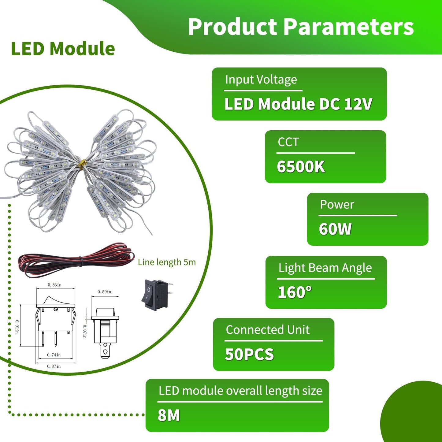 Module Ceiling Lamp for Car Truck Auto Vehicle Caravan Trailers Boat Bus RV Room Cargo White Lighting，6500k 12V 150 LEDs Van Interior Light Kits (50 Modules)