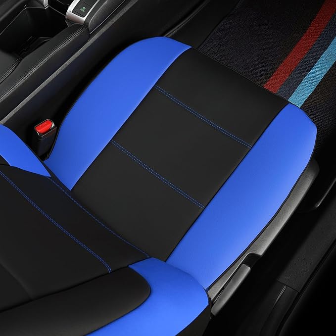 GIANT PANDA Front Car Seat Cover for Jeep Wrangler TJ (1997-2006),Leather Bucket Seat Covers Custom Fit Jeep Accessories (Blue+Black) 2-Pack