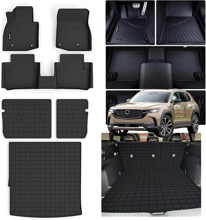 Floor Mats for Mazda CX-50 2025 2024 2023 (Only Fit Hybrid), Custom Fit CX50 1st & 2nd Row Floor Liner & Trunk Mat & Backrest Mat TPE All Weather Protection Mats Accessories