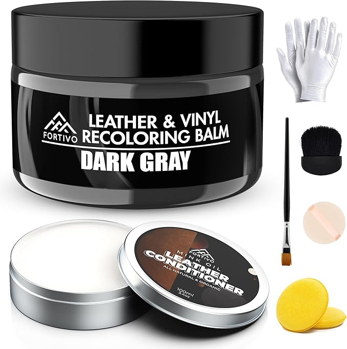 FORTIVO Leather Recoloring Balm with Mink Oil, Couch Repair Kit, Leather Dye and Restorer for Furniture