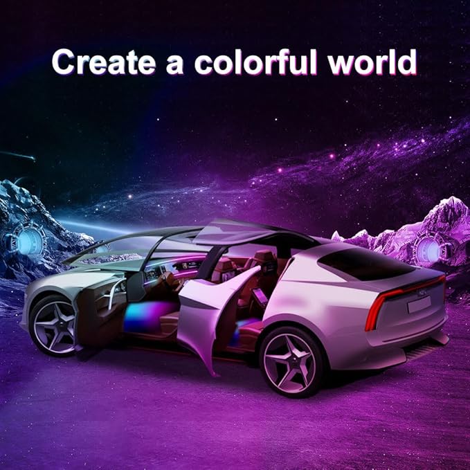 Acrylic Interior Car LED Lights with Remote and Wireless APP 10 in 1,Ambient Lighting Kits Fiber Optic Strip LEDs,16 Million Colors Music&DIY Function
