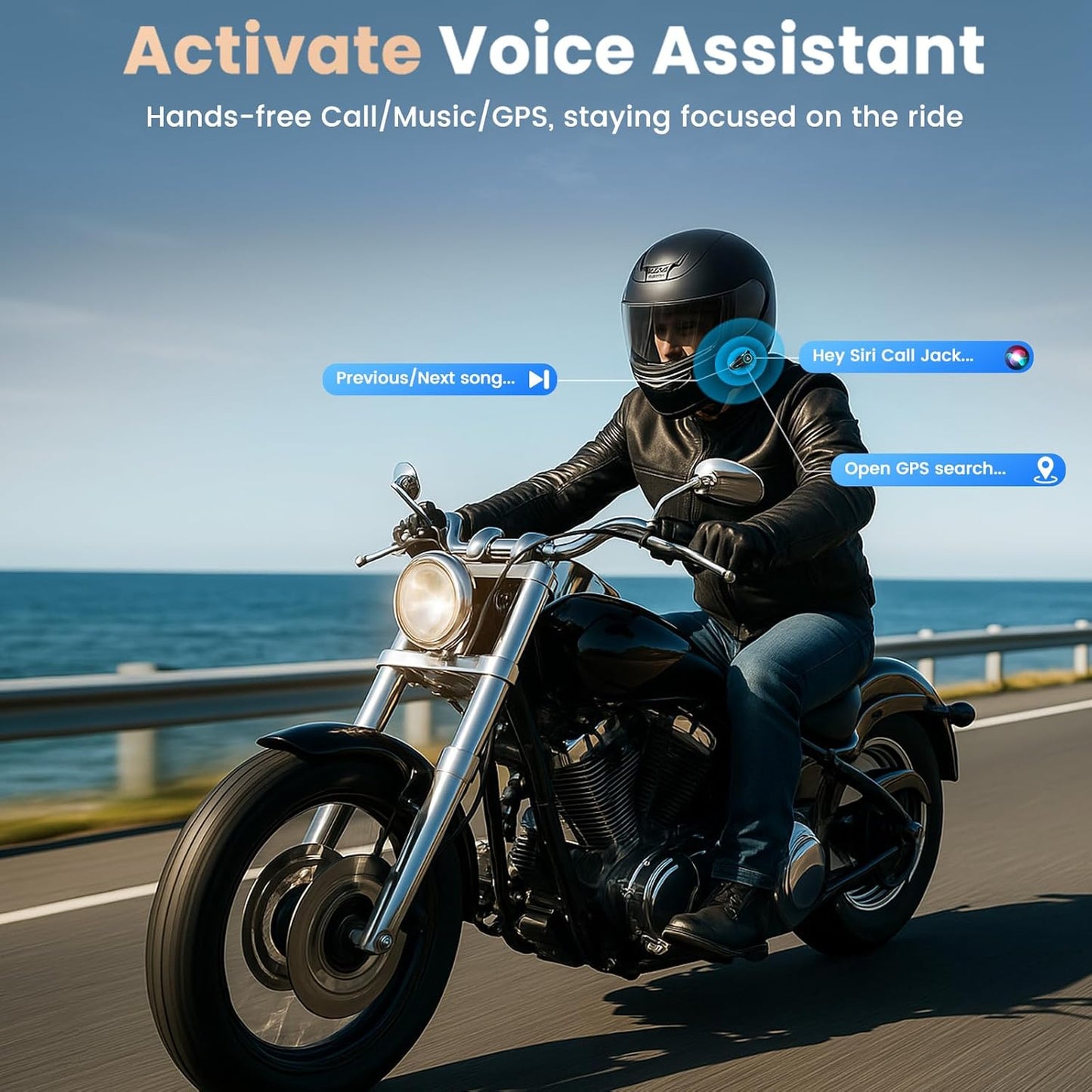 1200mAh Motorcycle Helmet Bluetooth Headset with Voice Assistant,Helmets Headset with IP66/V5.3/HI-FI Stero/Noise Reduction for Motorcycle Helmets,Single Ski/ATV/Bike