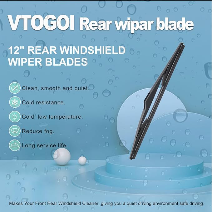 VTOGOI Original Factory Quality Rear Windshield Wiper Blades Replacement For Mercedes-Benz GLA250 2014-2021,Mini Cooper R55 2008-2012,Easy To Install 12"(Pack of 1)