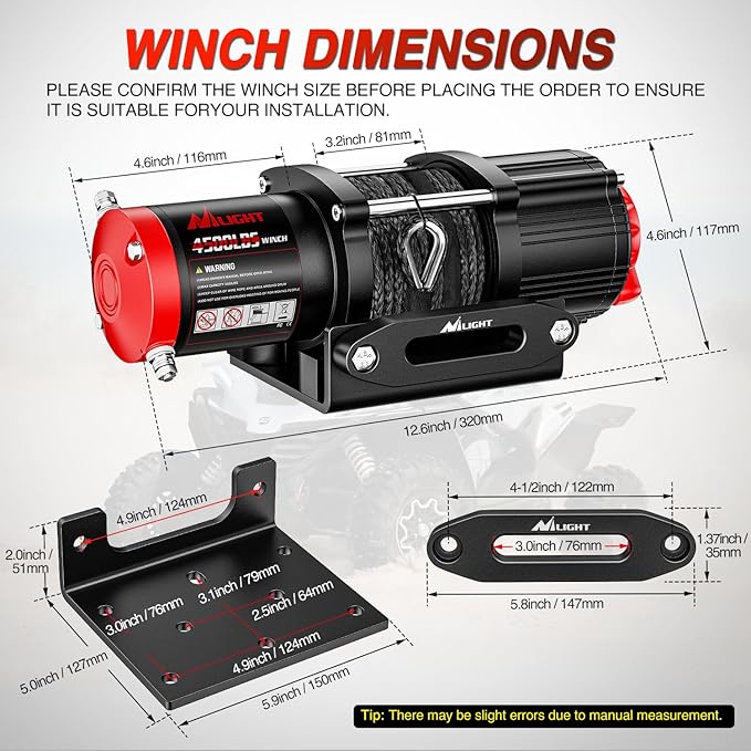 Nilight ATV UTV Electric Winch 12V 4500 lb Winches for Towing Trailer Truck Jeep Off Road Portable Waterproof IP67 Winch with Synthetic Rope Wireless & Wired Remote Control Hawse Fairlead Mount Plate