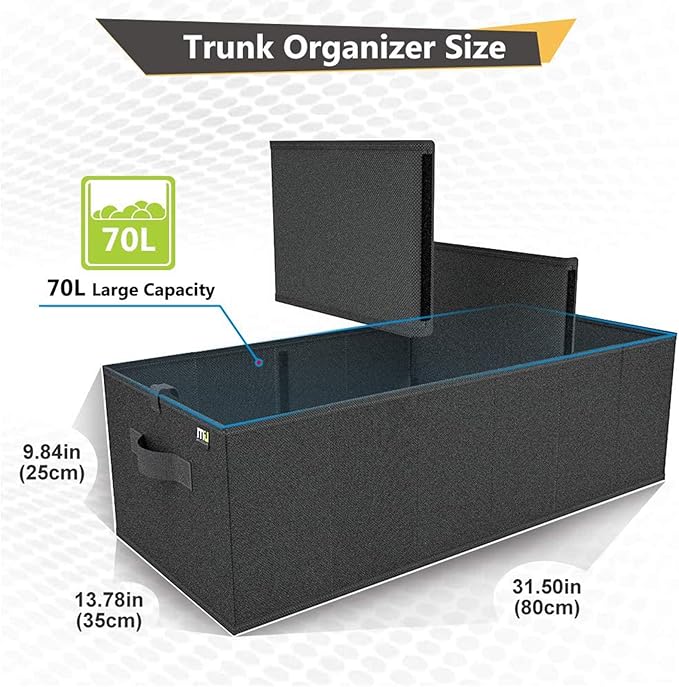 MIU COLOR Trunk Organizer for SUV, Car Organizer, Collapsible Trunk Organizer for Car, Non-Slip Bottom, Storage Organizer for Sedans, Van, Jeep, Grocery, Large 3 Compartments, Black 32"×13"×10.6"