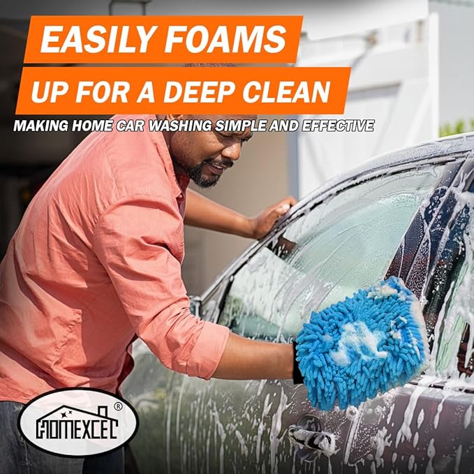 HOMEXCEL Car Wash Mitt, 2PK Chenille Microfiber Wash Mitt, Scratch-Free & Lint-Free, Rich Foam, Highly Absorbent, Double Sided, Perfect for Car Washing and Detailing, 10.2" x 6.7 ", Blue