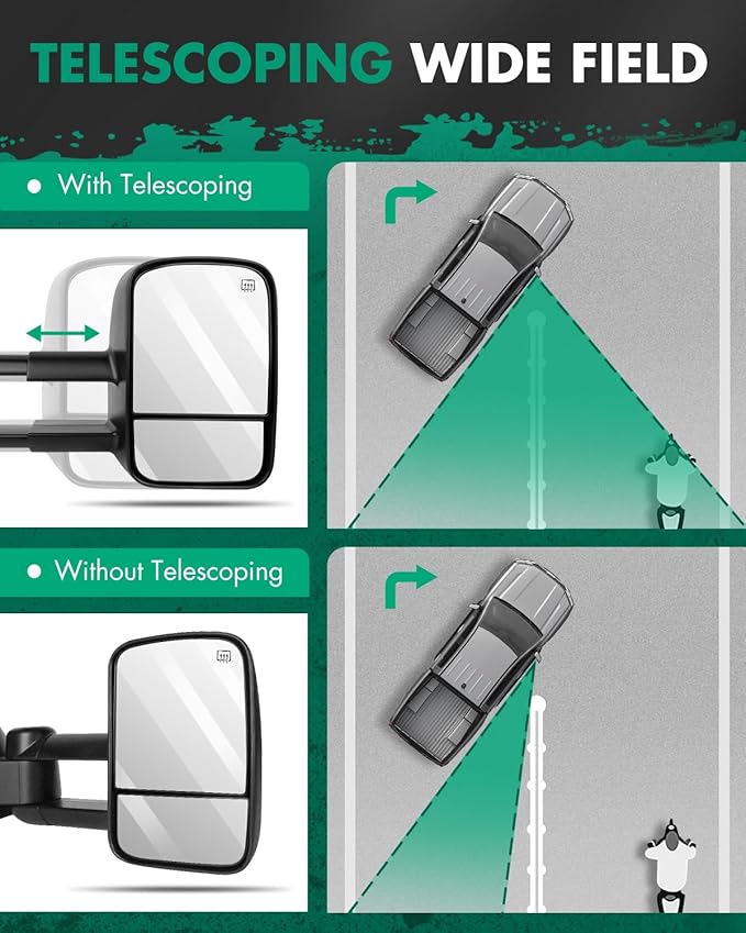 SCITOO Towing Mirrors for 2003-2007 Chevy GMC f-20250618 variations (1999-2007 Chevy/GMC Black - Manual Adjusted No Heated)