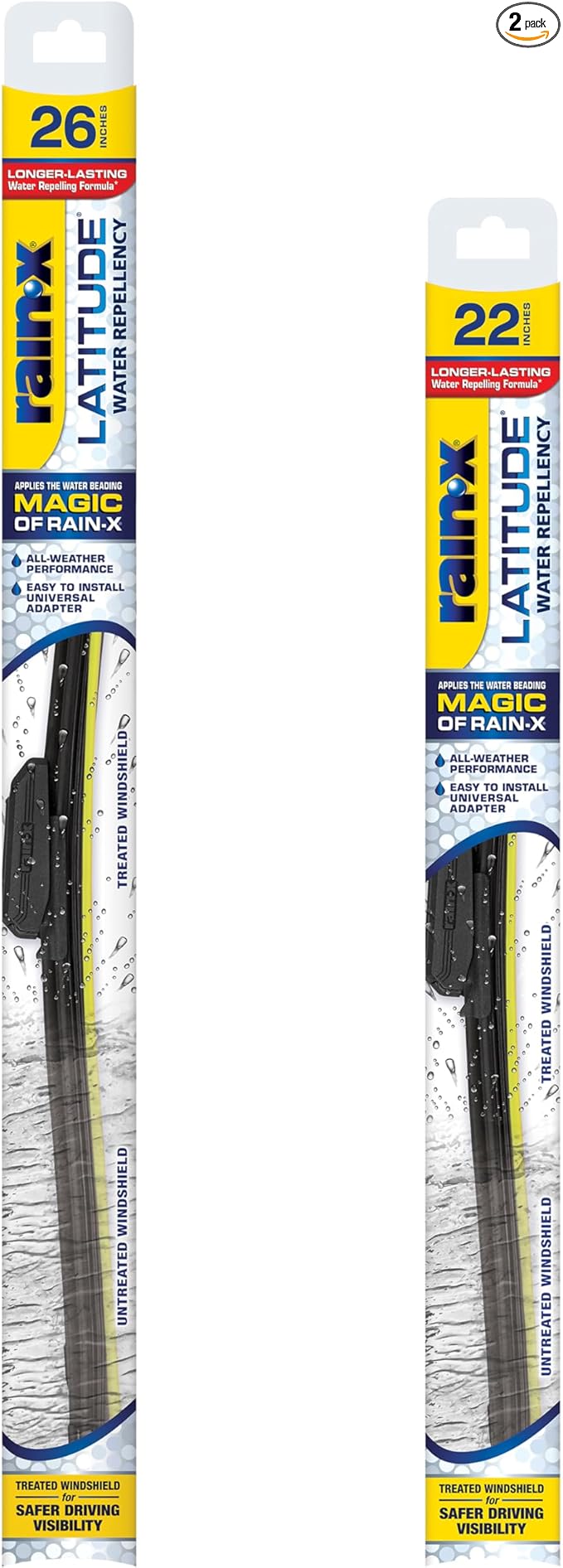 Rain-X 810237 Latitude 2-In-1 Water Repellent Wiper Blades, 26" and 22" Windshield Wipers (Pack Of 2), Automotive Replacement Windshield Wiper Blades With Patented Rain-X Water Repellency Formula