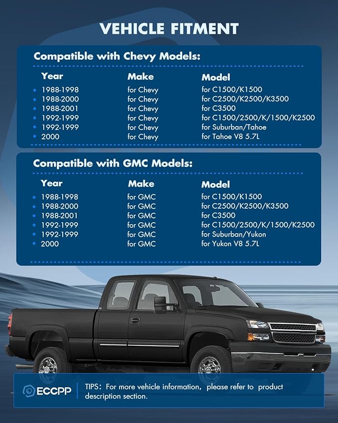 ECCPP Towing Mirrors for 1988-98 for Chevy for GMC for C/K 1500 2500 3500 Black Cover Power LED Turn Signal Pickup Mirrors