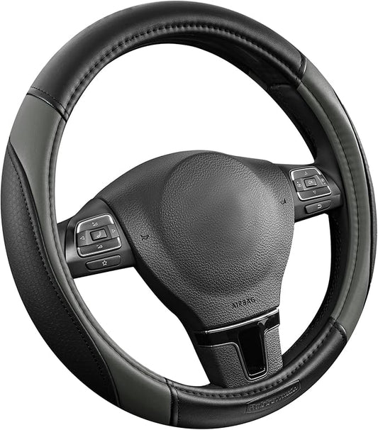 Rubbermaid Steering Wheel Cover – Universal Fit 14.5"–15" Steering Wheel Cover, Anti-Slip Grip, Breathable Leather, All-Season Protection, Interior Upgrade for Cars, Trucks, SUVs - Gray