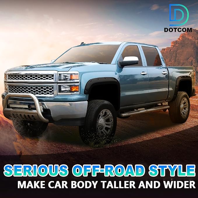 DOTCOM Fender Flares, Fit Toyota Tundra 2007-2013, Wheel Arch Cover Trim, Paintable Matte Pocket, Textured Riveted Style 4PCS