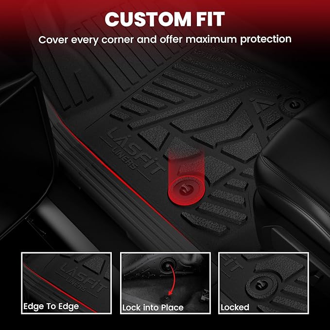 LASFIT Floor Mats 2019-2026 for Chevy Silverado/GMC Sierra 1500, 2020-2026 2500HD 3500HD, Double Cab/Bench Seat Only, Fit Without Rear Underseat Storage Box, All Weather TPE Custom Fit Floor Liners