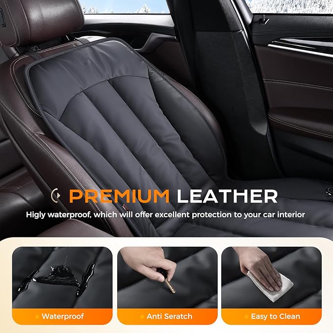 Coverado Front Seat Covers, Comfortable Seat Cover with Full Back Support in Winter, Luxury Faux Leather Waterproof Seat Cushion, Driver Car Seat Protector Universal Fit Most Cars,1PCS (Black)