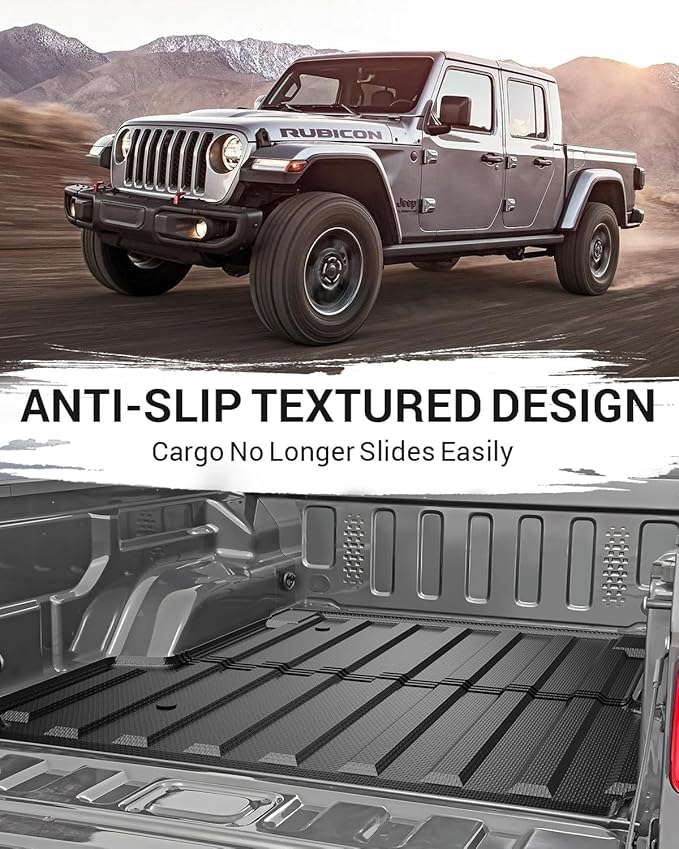 Ecarzo Truck Bed Mat for Jeep Gladiator JT 2025 2024 2023 2022 2021 2020 5FT Custom-Fit Heavy-Duty Odorless TPE Liner Anti-Slip All-Weather Cargo Bed Liner Tailgate Mat Easy-Clean Pickup Accessory
