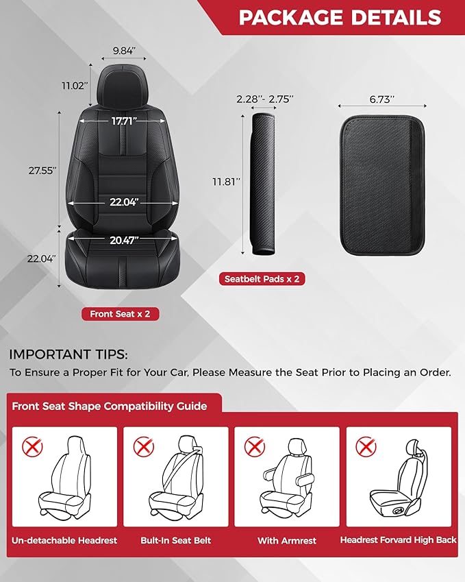 FREESOO Black Front Car Seat Covers - Faux Nappa Leather Seat Covers for Cars, with Carbon Fiber Texture Seatbelt Pads, Waterproof Cushion Protectors Fit for Most Vehicles Sedans SUV Trucks Corolla