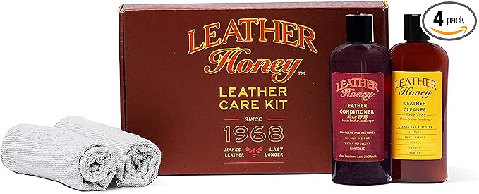 Leather Honey Complete Leather Care Kit: Cleaner, Conditioner, 2 Cloths. Non-Toxic Leather Care Made in The USA Since 1968. Restore Couches, Car Seats & Interior, Jackets, Shoes & Bags. for Any Color
