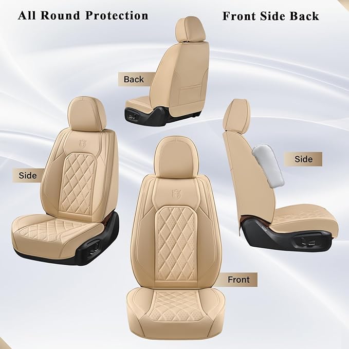 Coverado Front Seat Covers, Luxury Faux Leather Waterproof Seat Cover, Beige Car Seat Protector, Car Seat Cover Front Seats, Automotive Seat Covers Universal Fit for Most Cars (Front, Beige)