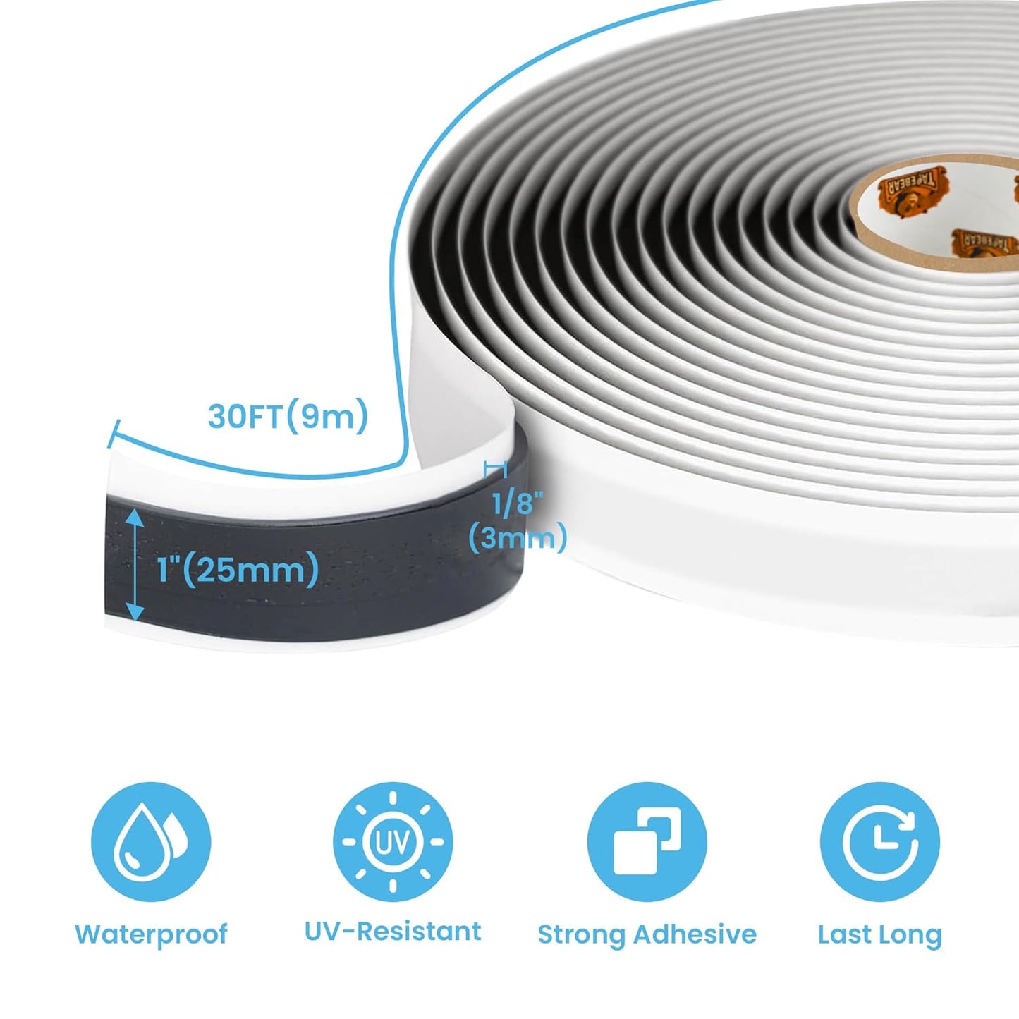 Butyl Sealing Tape Black, 1" x 30' x 1/8" Plumbers Putty Tape, RV Window Sealant and Caulking, Waterproof Butyl Seal Tape Rubber Tape to Seal RV, Boat, Home Pipes and Car Windows Leaks