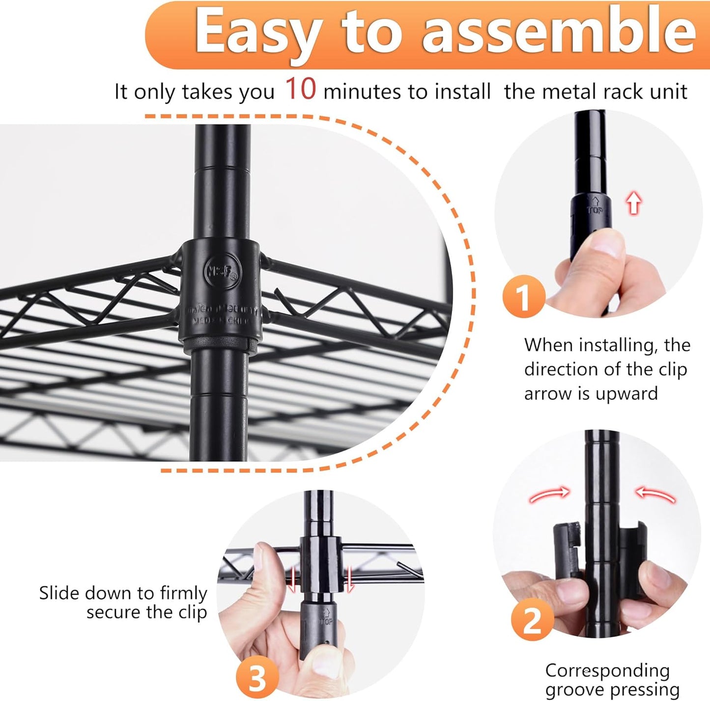 BestOffice 5 Tier Garage Shelving Heavy Duty Metal Shelves 17”D x 12”W x 48”H Easy Assemble Storage Shelves NSF Certified Wire Shelving with Leveling Feet for Garage Home Office, Black