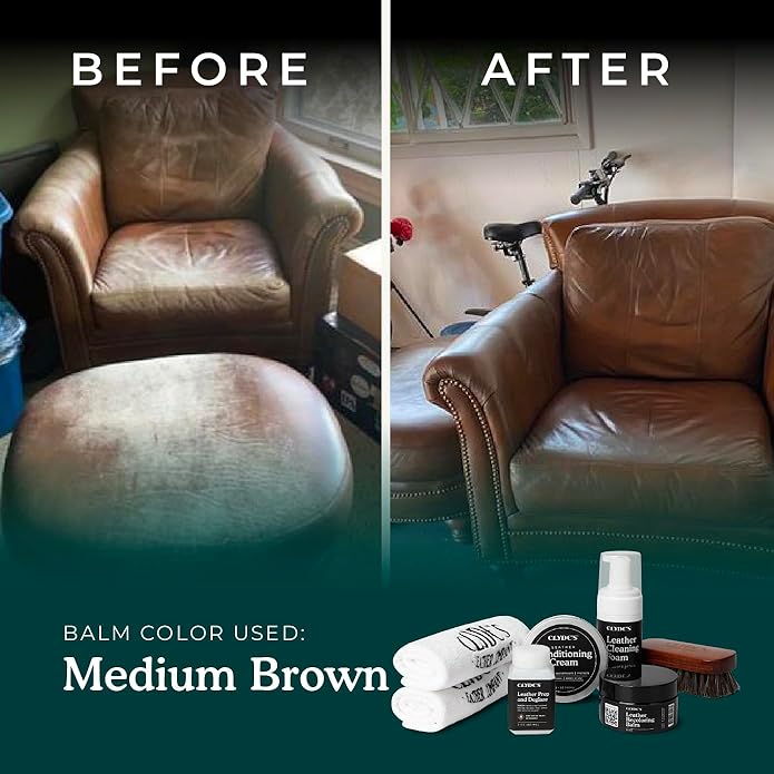 Clyde's™ 4-Step Leather Recoloring Kit | Includes Brush and Lint-Free Towels | Cleans, Restores, and Protects Your Leather