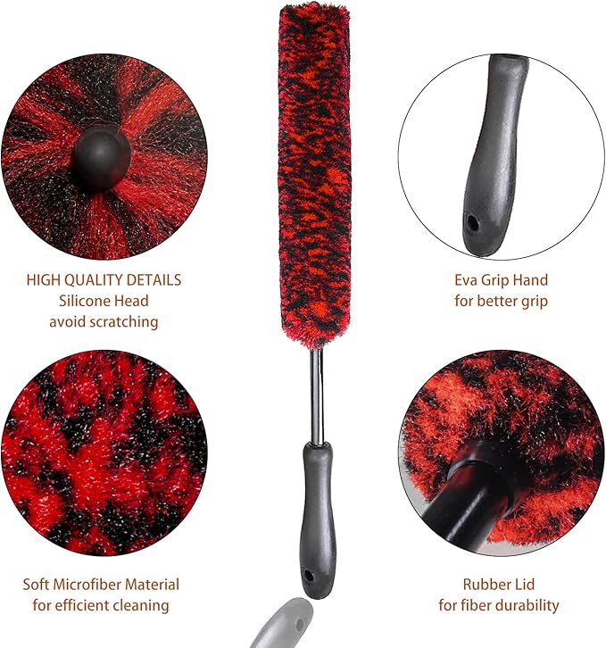 Metal Free Soft Wheel Cleaner Brush, Synthetic Wool Car Cleaning Brush, Highly Water Absorption, Dense and Durable Tire Brush for Cleaning Wheels, Rims, Spokes, Fenders, Engines…