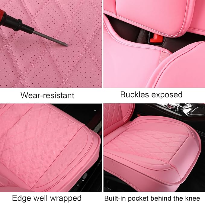 MIROZO Front Seat Covers Pink,2PCS Car Seat Covers Faux Leather Automotive Seat Cover Car Seat Protector Vehicle Seat Cover for Sedan, Truck and SUV (2PCS Front, Pink)