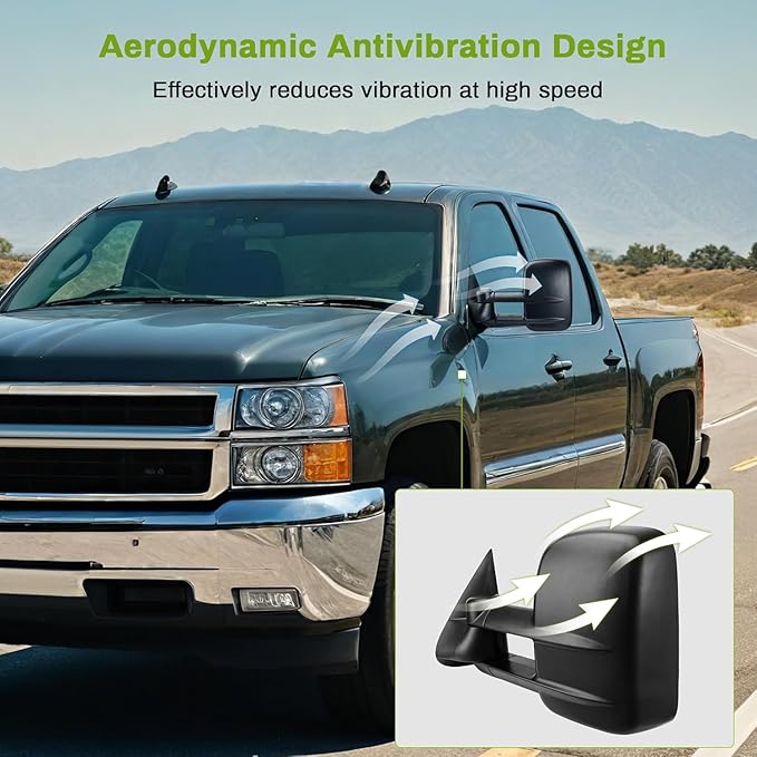 AUTOSAVER88 Towing Mirrors Compatible with 2003-2007 Chevy Silverado GMC Sierra 1500 2500 HD 3500, Side View Tow Mirrors Power Heated for Tahoe Suburban Avalanche Yukon with Arrow Turn Signal Light