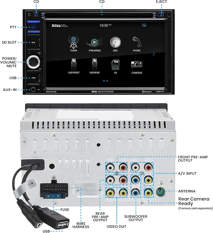 BOSS Audio Systems BVB9364RC Car Stereo - Double Din, 6.2 Inch Touchscreen, Bluetooth, CD DVD Player, AM/FM Radio Receiver, Backup Camera, USB, SD, Wireless Remote Control