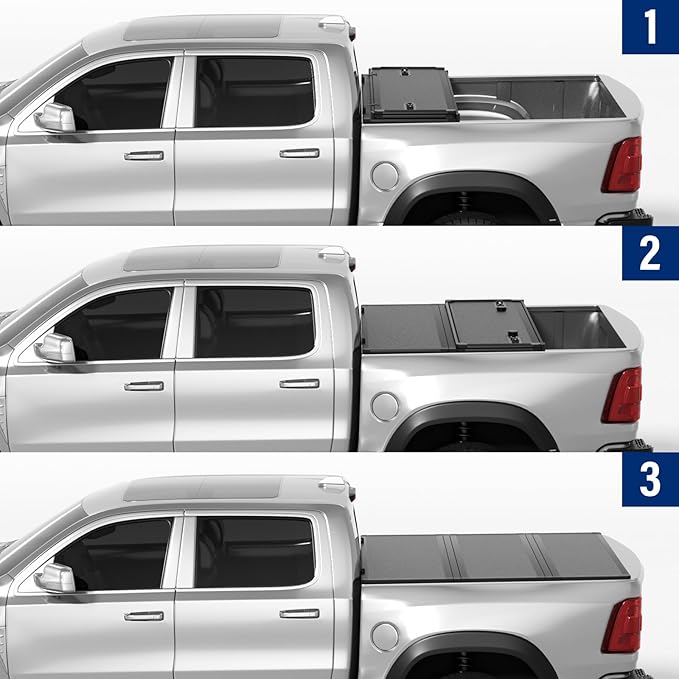 FRP Hard Tri-fold Tonneau Cover Fold Truck Bed Covers Compatible with 2015-2026 Ford F150 | F150 Lightning 5' 5" Bed (66")