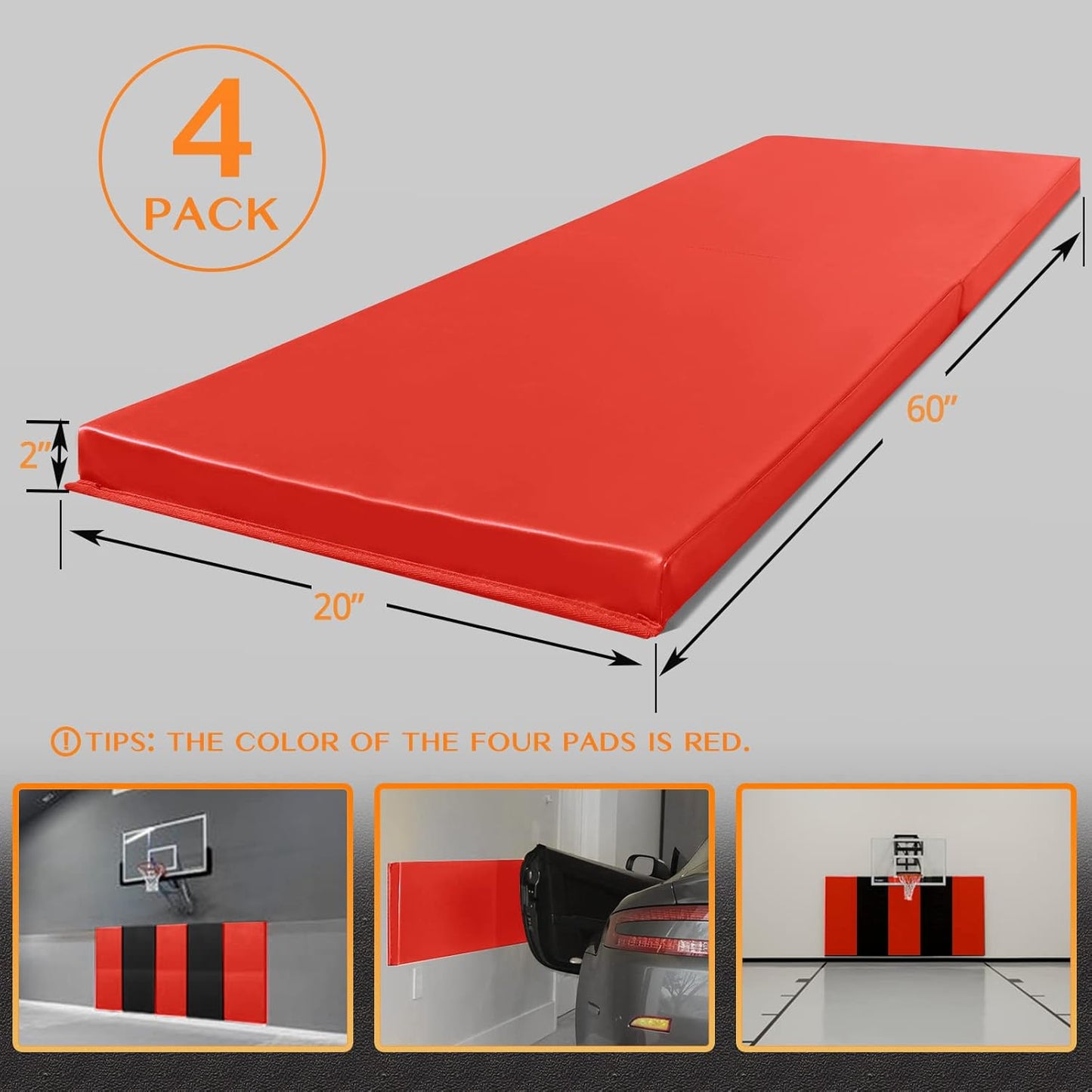 PROGOAL 2"/4" Thick Foam Protection Wall Pad，Gym Basketball-Court Protectors，Durable Waterproof Padding for Wall-Mounted Basketball Hoops(60" L x 20" W)…