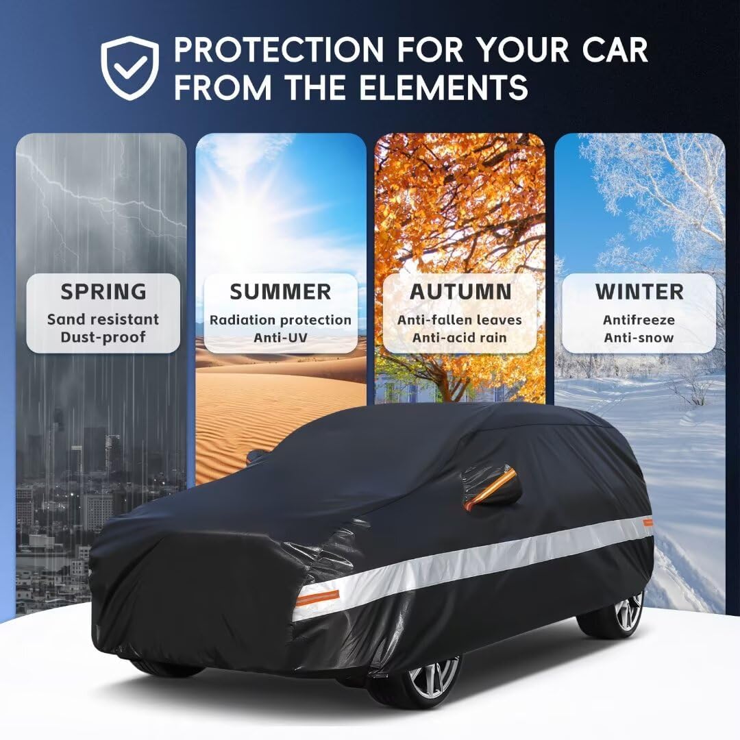 10 Layers SUV Car Cover Custom Fit for Toyota RAV4 (2005-2024) Waterproof All Weather for Automobiles, Outdoor Full Cover Sun UV Rain Protection.Black