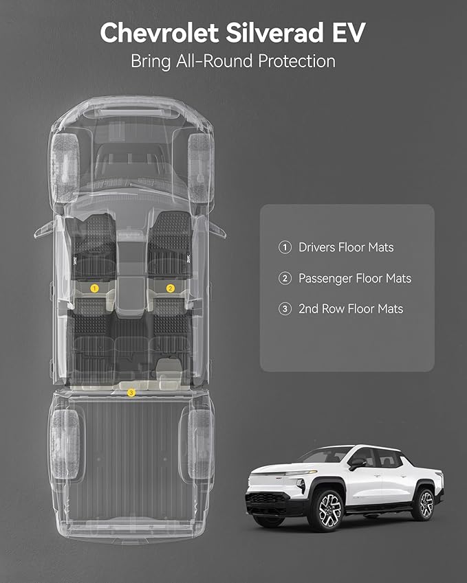 3W Floor Mats Fit for Chevrolet Silverad EV 2024-2025 (WT & RST)/GMC Sierra EV/Sierra EV Denali Accessories TPE All Weather Floor Liner, 1st and 2nd Row Car Mats