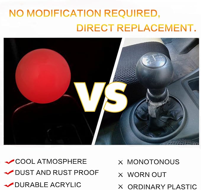 Round Ball Shift Knob Universal Luminous Gear Shift Knob 5 6 Speed for Manual Automatic Vehicles with Adapters (Pink to Red)