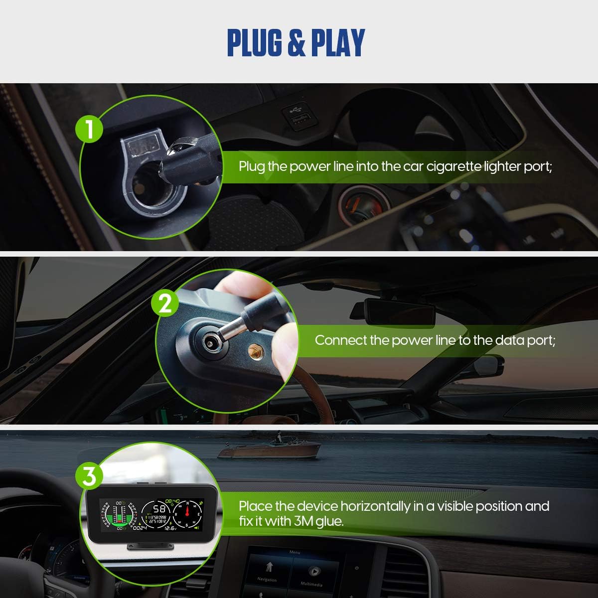 GPS Car Digital Inclinometer for Off Road Vehicles, Head Up Display DC 10-30v Multifunctional Vehicle Clinometer Digital Speedometer with Coordinate Display