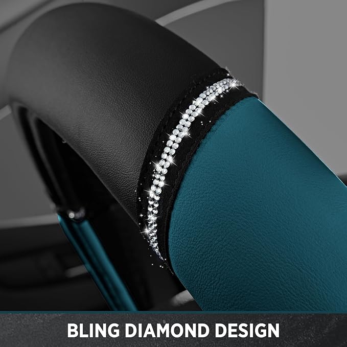 Road Comforts Leather Steering Wheel Cover - Made with PVC Leather - Anti-Slip, Universal Fit 14 1/2 inches to 15 inches - Dark Blue