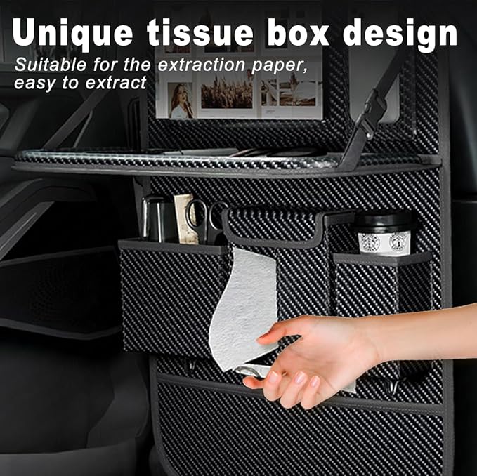Car Seat Organizers,Multi-functional Back Seat Protectors, Storage Pouches, and Tray Holders (for Cars, Kids, Seat Back and Rear Seats) (Carbon Fiber, 1 Pcs)