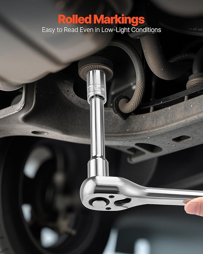 VEVOR Socket Set, 33 Pieces, 1/2 inch Drive Socket and Ratchet Set, SAE and Metric, Mechanic Tool Kit with Ratchet Wrench, Extension Bar and Storage Case, CR-V Alloy Steel, for Automotive Repair