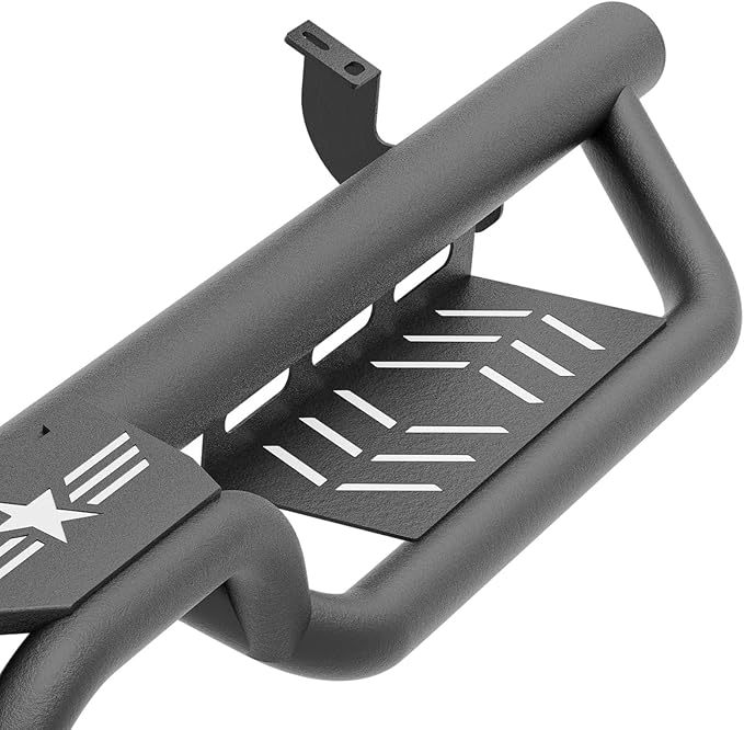 Running Boards Side Steps Compatible with 2007 2008 2009 2010 2011 2012 2013 2014 Toyota FJ Cruiser, Bolt-on Nerf Bar Step Bars, Heavy-Duty Steel Two Stairs Design (Black Steel, Star Logo)