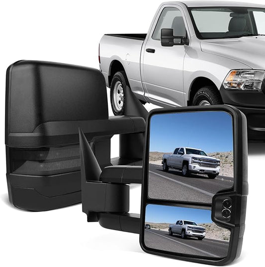 ECCPP Towing Mirrors for 1988-98 for Chevy for GMC for C/K 1500 2500 3500 Black Cover Power LED Turn Signal Pickup Mirrors