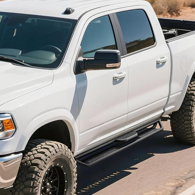PZ Running Boards Side Steps Compatible with 09-18 Dodge Ram 1500 Crew Cab(Incl 19-24 Classic),10-24 RAM 2500 3500,Bolt-on Nerf Bar Step Bars,Heavy-Duty Steel Two Stairs Anti-Slip Design