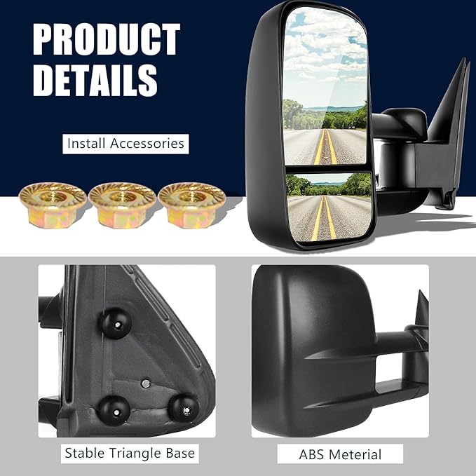 AERDM New Pair Towing Mirrors Manual Operated Textured Black Telescoping Trailer Side Mirrors Fit Chevy/GMC/Cadillac Silverado Sierra Avalanche Suburban Tahoe Yukon XL Escalade EXT ESV
