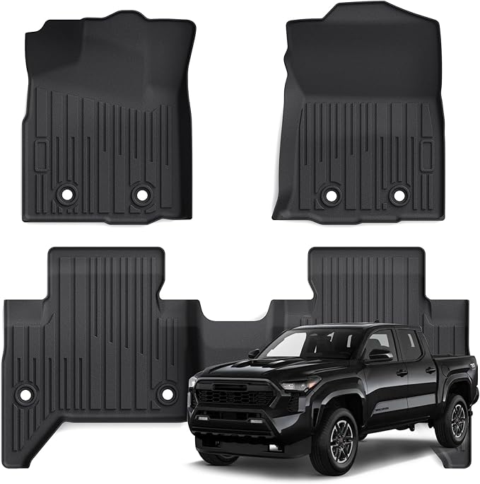 Floor Mats for Toyota Tacoma 2016-2023 Crew Cab, All Weather Floor Liner for Tacoma 2016-2023 TPE Custom Fit Car Mats Front&Rear 2 Row Mats, Black